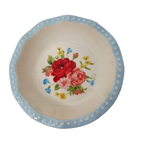 The Pioneer Woman Round Ceramic Bowl Mazie Floral Mini Pie Dish Red Rim 2"x6" - Picture 1 of 6